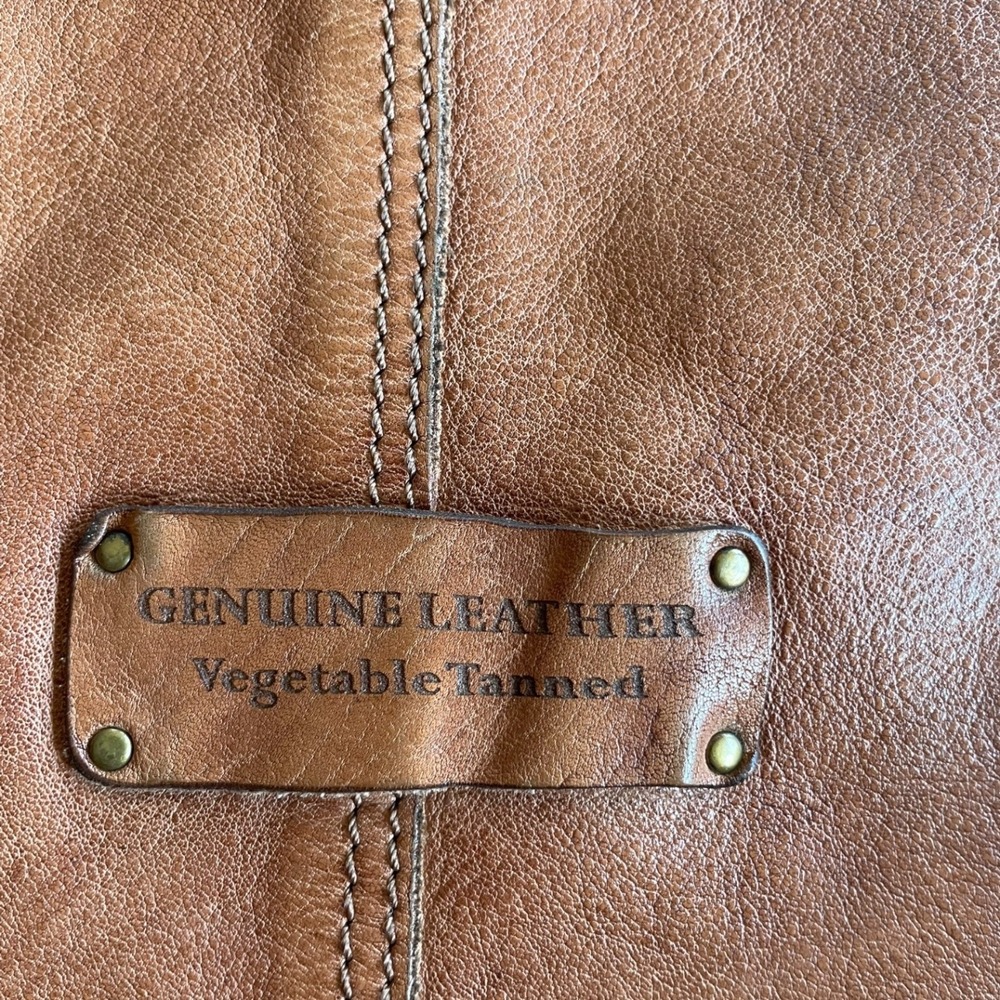 Genuine Leather Vegetable Tanned Studded Tote Bag Cognac Brown Shoulder Bag - Picture 2 of 6